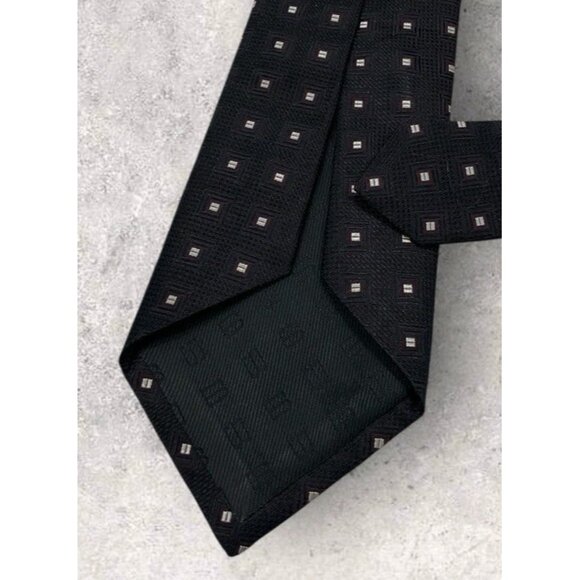 BOSS SELECTION TRIFOLD Silk Tie ITALY Black Purple Geometric W:3.5" EUC - Picture 5 of 6